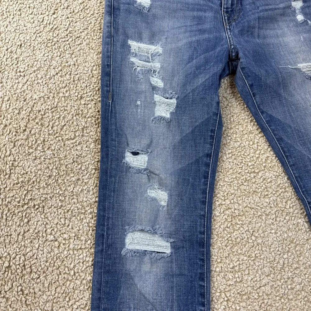 True Religion Jeans Mens 31x33 Blue ROCCO Relaxed Skinny Whiskered Distressed